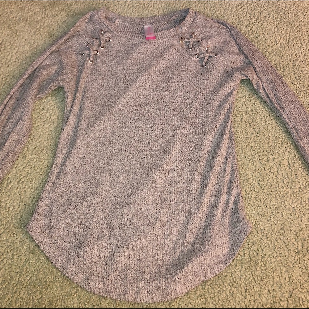 soft grey long sleeve laced up top